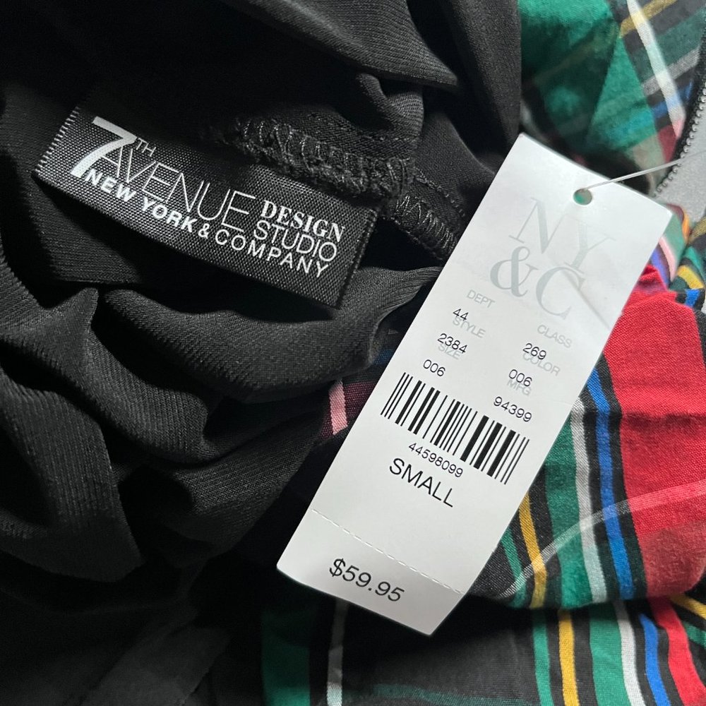 NWT New York & Company Green Red Plaid Bustier Blouse Size S - Picture 7 of 10